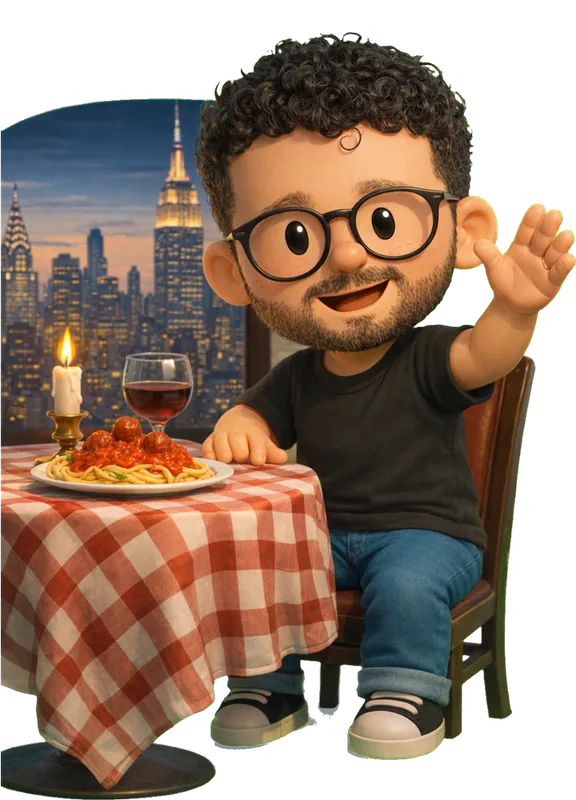 John Falcone drawn as a chunky cartoon kid mid-play in the Backyard Designers yard