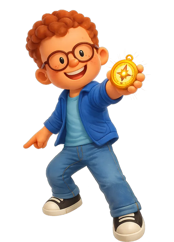 Gavin Nelson drawn as a chunky cartoon kid mid-play in the Backyard Designers yard