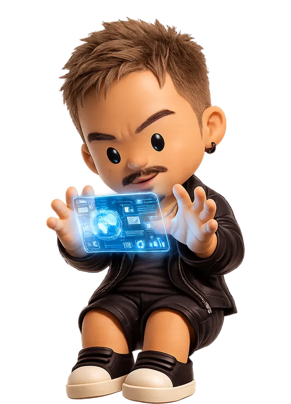 Jason Yuan drawn as a chunky cartoon kid mid-play in the Backyard Designers yard