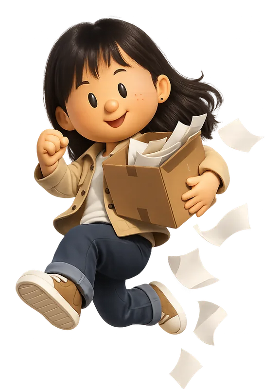 Jenny Wen drawn as a chunky cartoon kid mid-play in the Backyard Designers yard