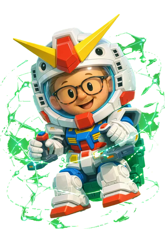 Joshua Guo drawn as a chunky cartoon kid mid-play in the Backyard Designers yard
