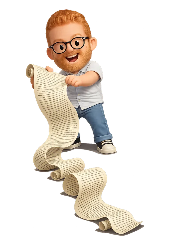 Kyle Zantos drawn as a chunky cartoon kid mid-play in the Backyard Designers yard