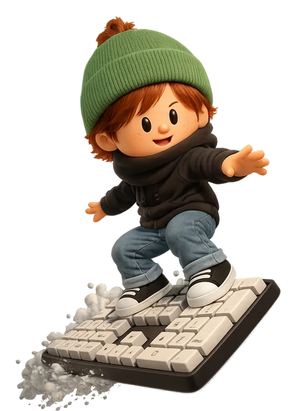Mariana Castilho drawn as a chunky cartoon kid mid-play in the Backyard Designers yard