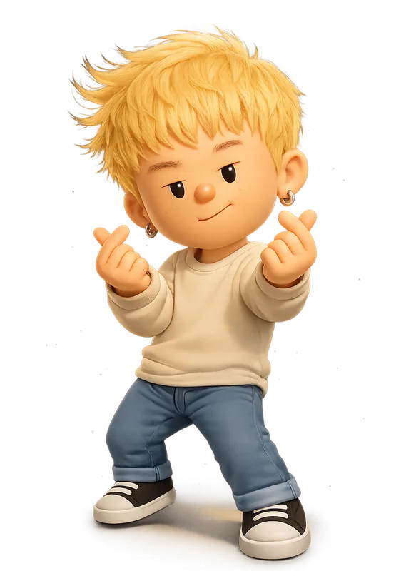 Ryo Lu drawn as a chunky cartoon kid mid-play in the Backyard Designers yard